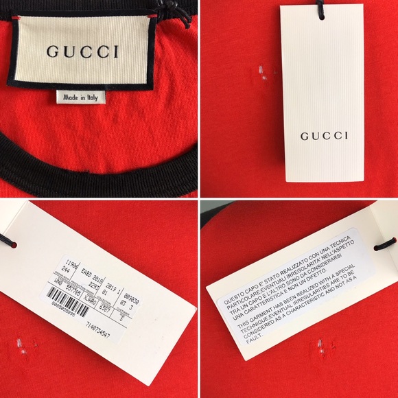Gucci Red Skull Baseball T Shirt Size XS Ripped Wings Designer Top Distressed - Picture 7 of 8